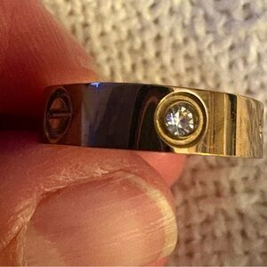 Gold Tone Ring with White Crystal Accents